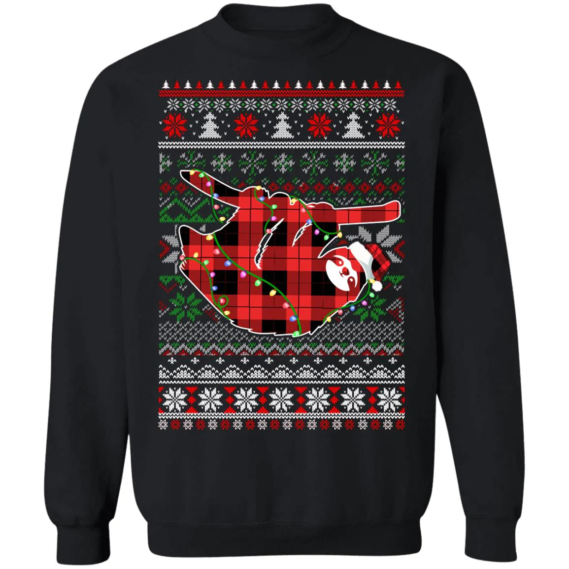 Red plaid buffalo sloth pajamas Christmas sweater product image 2