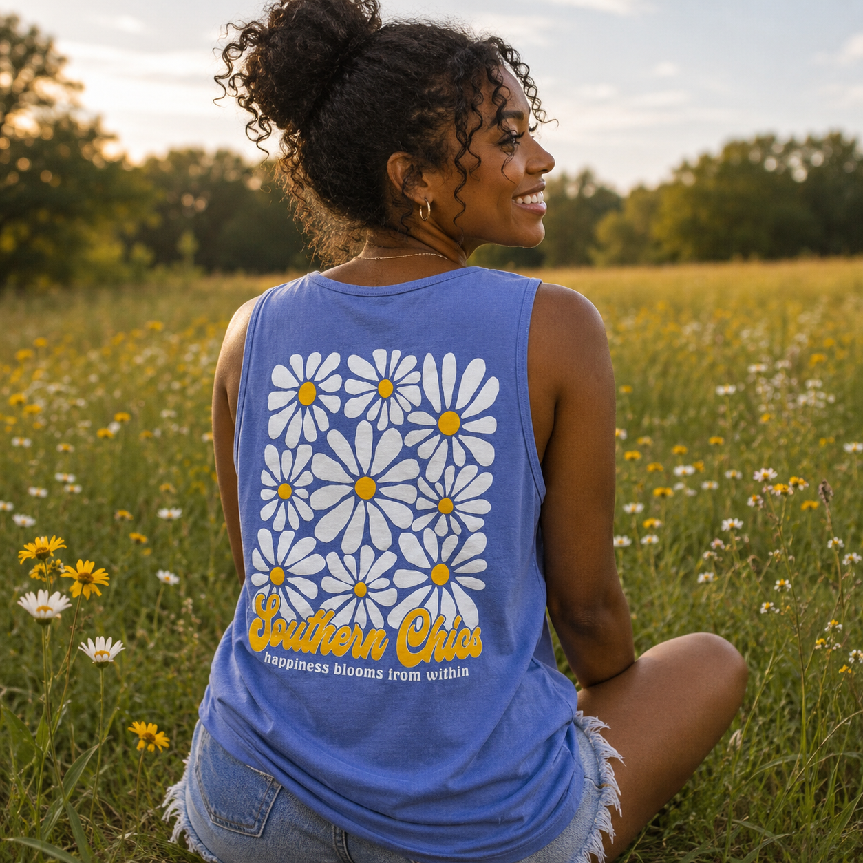 Southern Chics Happiness Blooms Comfort Colors Tank - Adult & Kids T-Shirts, Sweatshirts & Hoodies apparel design preview 1