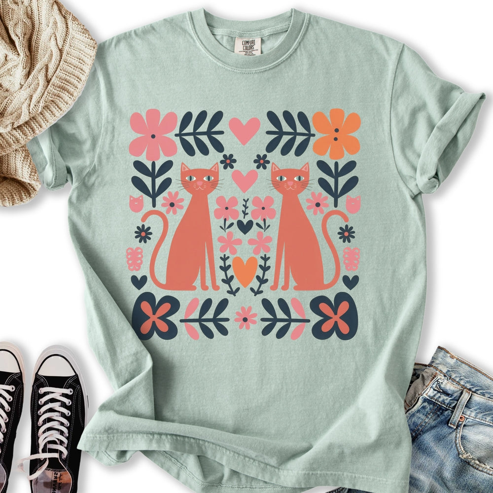 Folk Art Cats - Adult & Kids T-Shirts, Sweatshirts & Hoodies apparel design preview 2