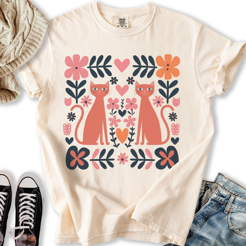Folk Art Cats - Adult & Kids T-Shirts, Sweatshirts & Hoodies apparel design preview 1