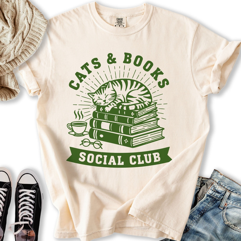 Cats and Books Social - Adult & Kids T-Shirts, Sweatshirts & Hoodies apparel design preview 1