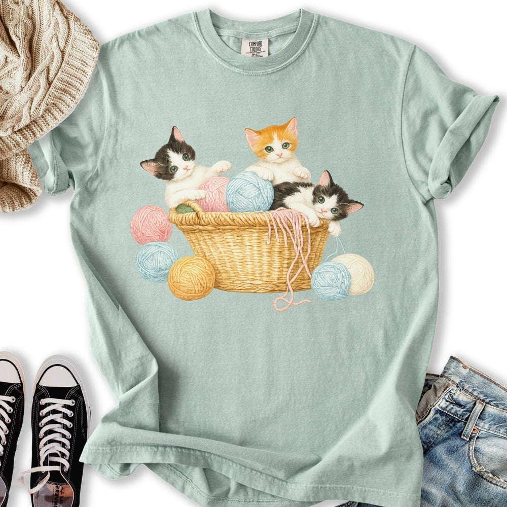 Kitten Yarn Basket - Adult & Kids T-Shirts, Sweatshirts & Hoodies apparel design preview 1