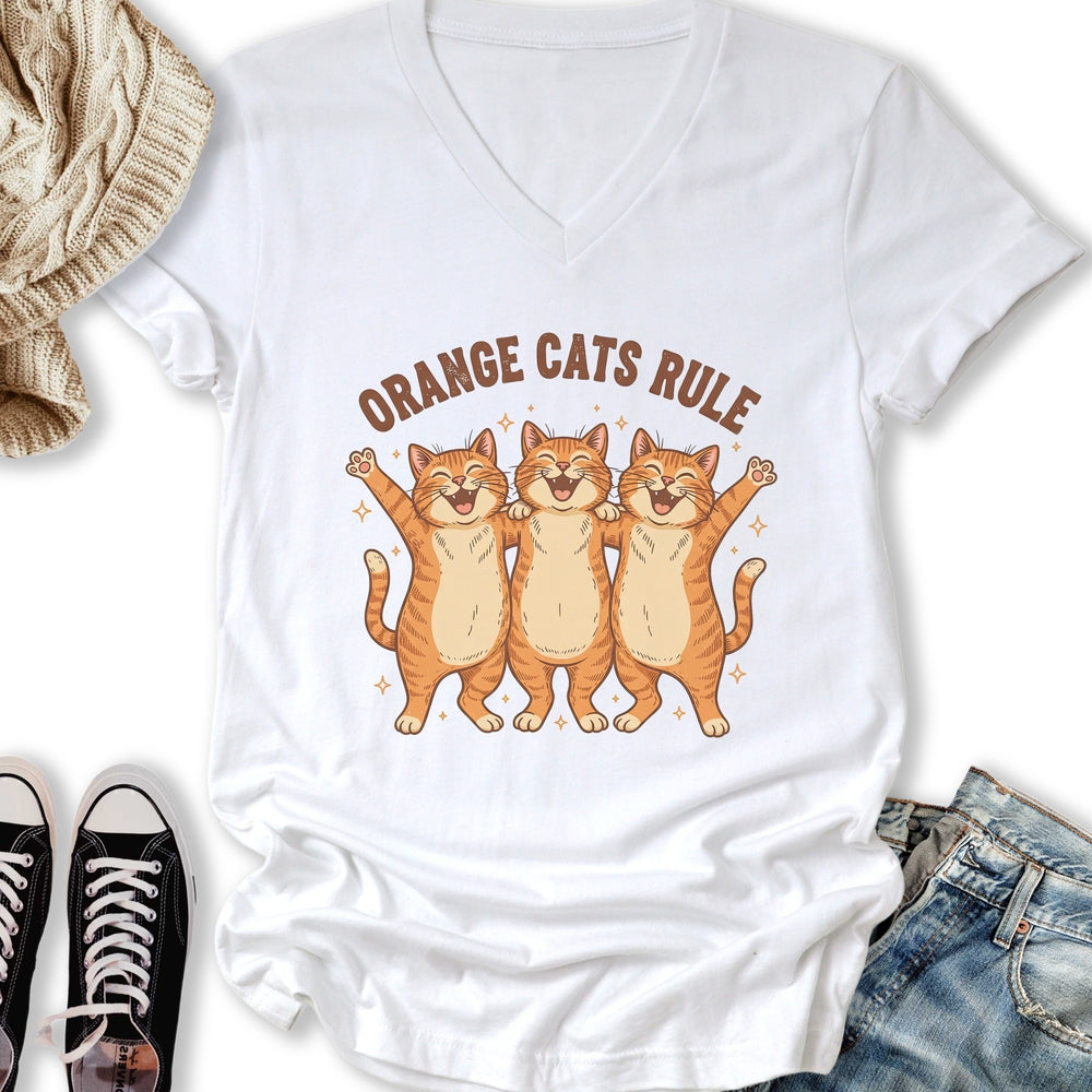 Orange Cats Rule V-Neck - Adult & Kids T-Shirts, Sweatshirts & Hoodies apparel design preview 2