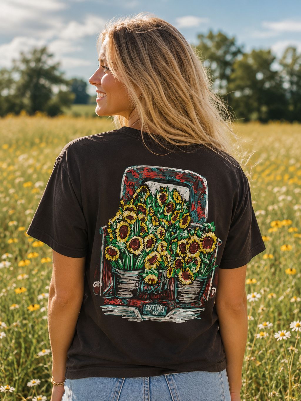 Sassy Frass Sunflower Truck Bright Girlie - Adult & Kids T-Shirts, Sweatshirts & Hoodies apparel design preview 1