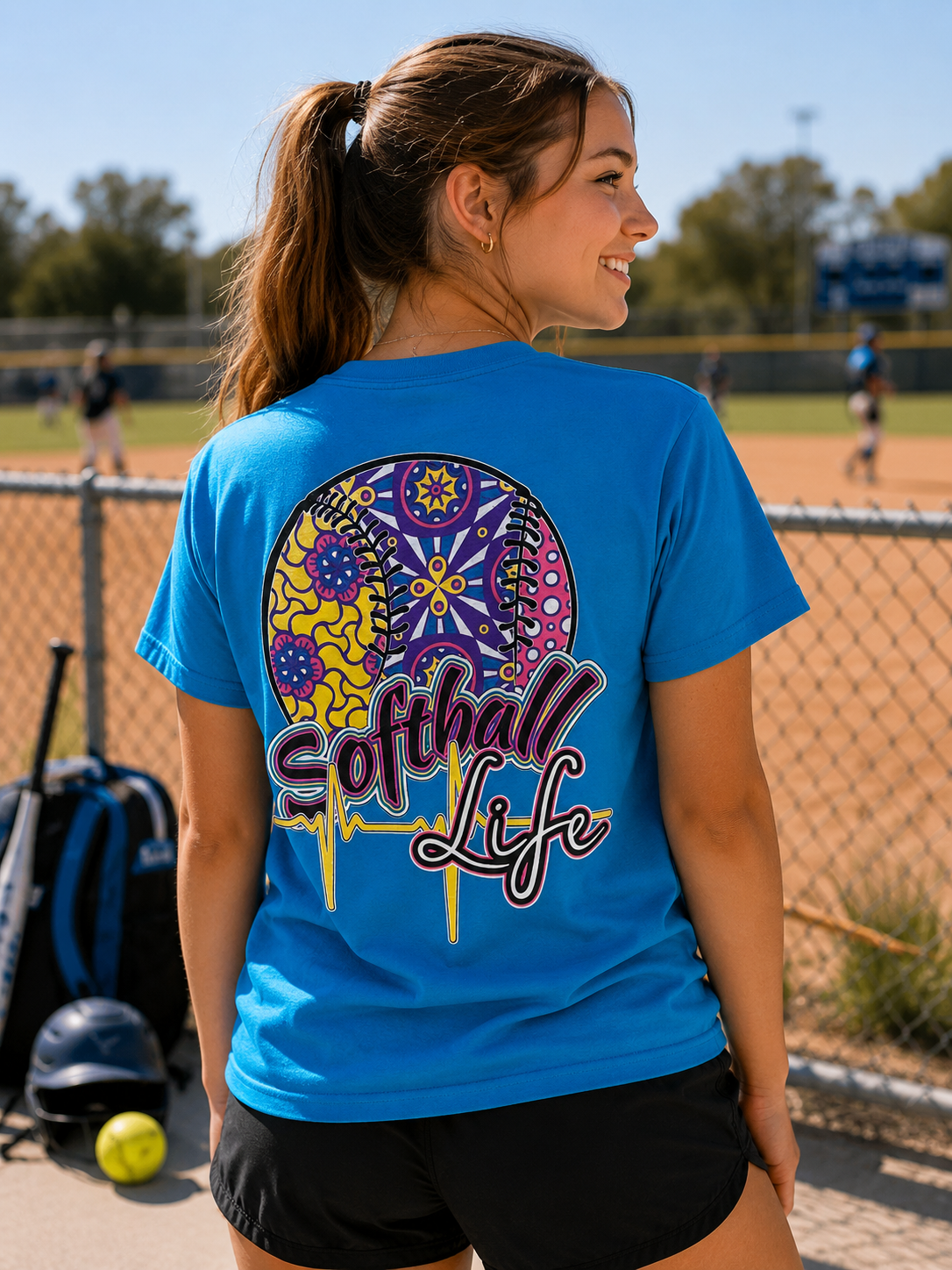 Southern Chics Softball Life Sports Girlie Bright - Adult & Kids T-Shirts, Sweatshirts & Hoodies apparel design preview 1