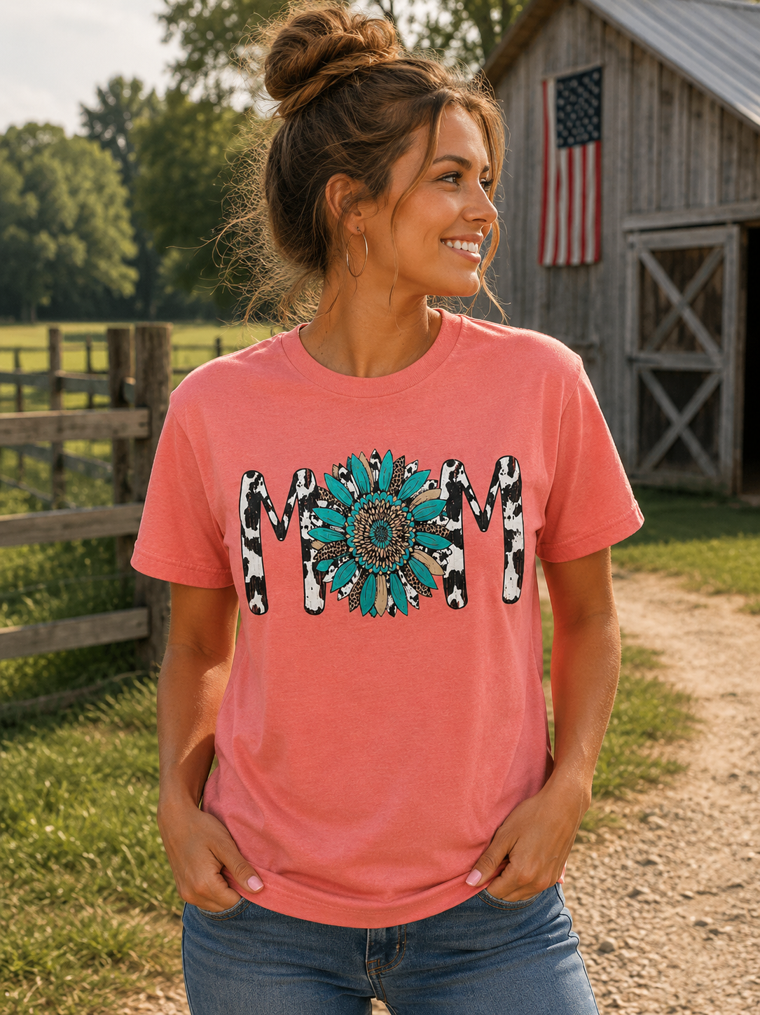 Southern Chics Wild Flower Mom Cow Print Canvas - Adult & Kids T-Shirts, Sweatshirts & Hoodies apparel design preview 1