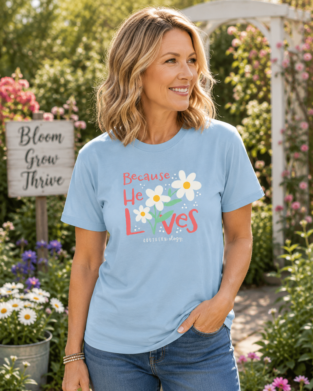 Southernology Because He Lives Easter Comfort Colors - Adult & Kids T-Shirts, Sweatshirts & Hoodies apparel design preview 1