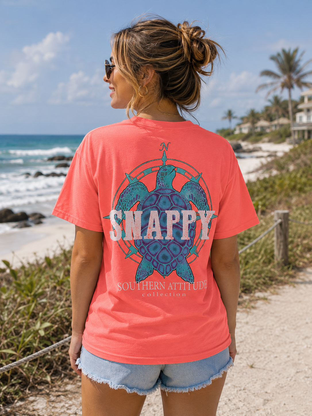 Southern Attitude Preppy Snappy Turtle Nautical Coral - Adult & Kids T-Shirts, Sweatshirts & Hoodies apparel design preview 1
