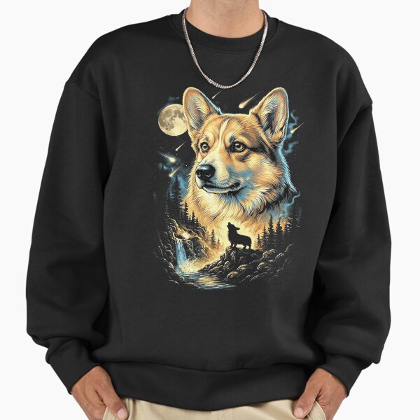 Corgi Howling At The Moon Wolves Meme Mystic Nature - Adult & Kids T-Shirts, Sweatshirts & Hoodies apparel design preview 1
