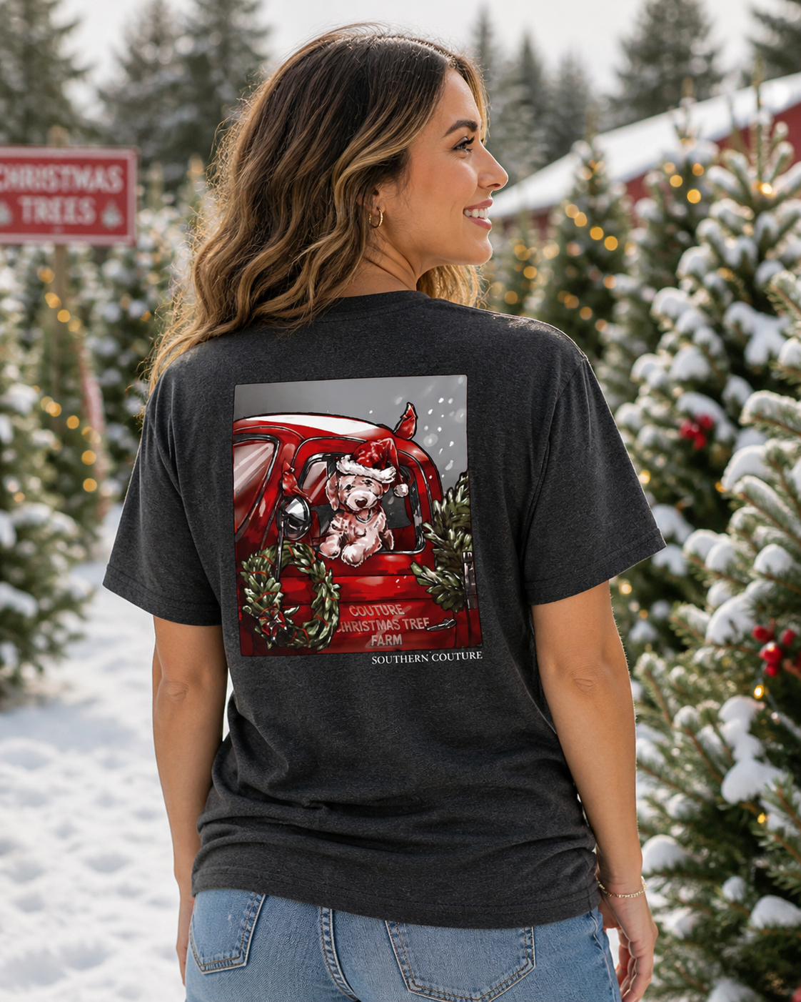 Southern Couture Classic Christmas Truck Puppy - Adult & Kids T-Shirts, Sweatshirts & Hoodies apparel design preview 1