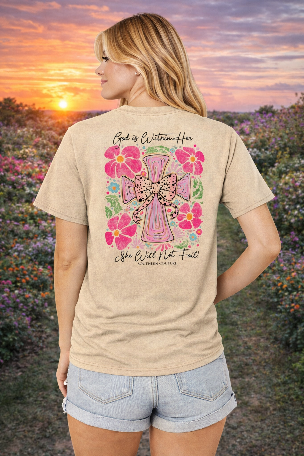 Southern Couture God Is Within Her Comfort Colors - Adult & Kids T-Shirts, Sweatshirts & Hoodies apparel design preview 1