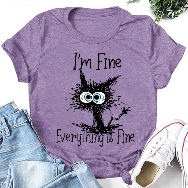 I'm Fine Everything Is Cat Print Women Slogan - Adult & Kids T-Shirts, Sweatshirts & Hoodies apparel design preview 2