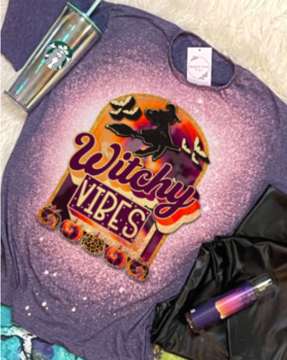 Witchy Vibes Halloween Fall Bleached Dye Canvas - Adult & Kids T-Shirts, Sweatshirts & Hoodies apparel design preview 1