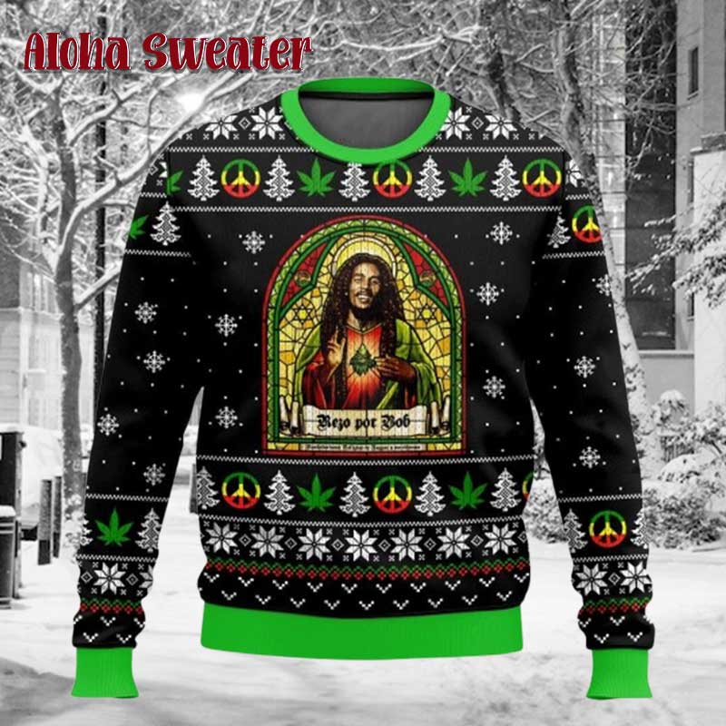 420 Bob Marley Marijuana Jesus Ugly Christmas Sweater product image