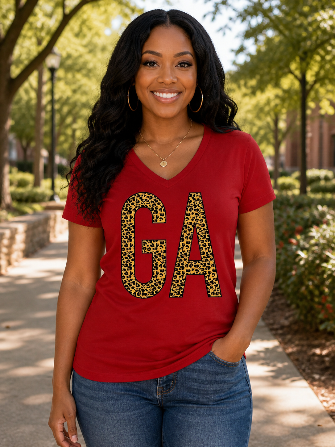 SALE Sassy Frass Georgia State GA Leopard V-Neck - Adult & Kids T-Shirts, Sweatshirts & Hoodies apparel design preview 1