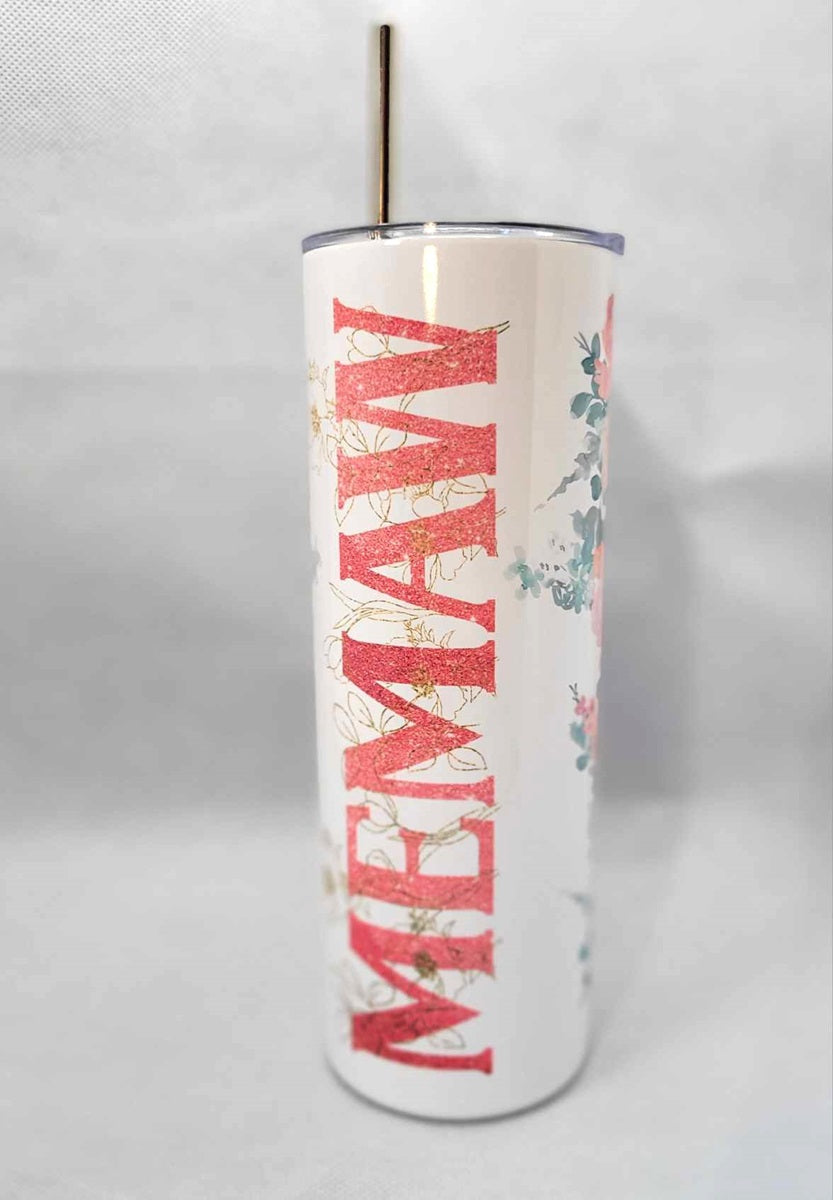 Floral MEMAW 20 oz Skinny Tumbler Cup With Straw - Adult & Kids T-Shirts, Sweatshirts & Hoodies apparel design preview 2