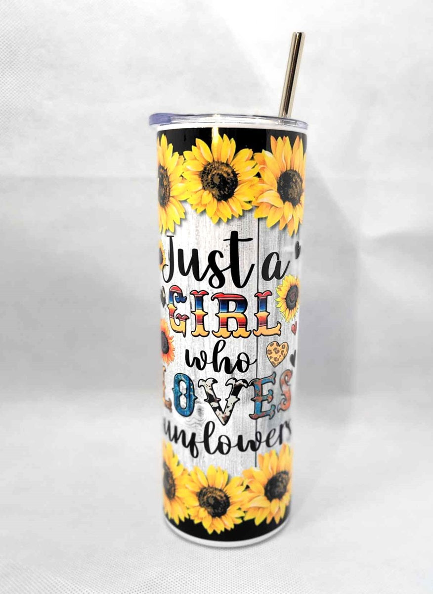 Just A Girl Who Loves Sunflowers 20 oz Skinny Tumbler - Adult & Kids T-Shirts, Sweatshirts & Hoodies apparel design preview 2