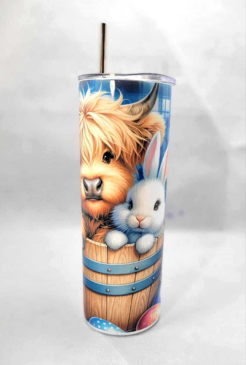 Easter Highland Cow and Bunny 20 oz Skinny Tumbler - Adult & Kids T-Shirts, Sweatshirts & Hoodies apparel design preview 2