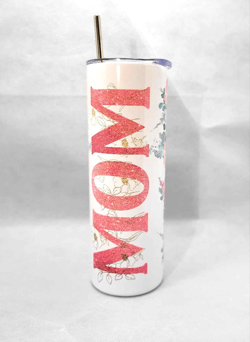 Floral MOM 20 oz Skinny Tumbler Cup With Straw - Adult & Kids T-Shirts, Sweatshirts & Hoodies apparel design preview 2