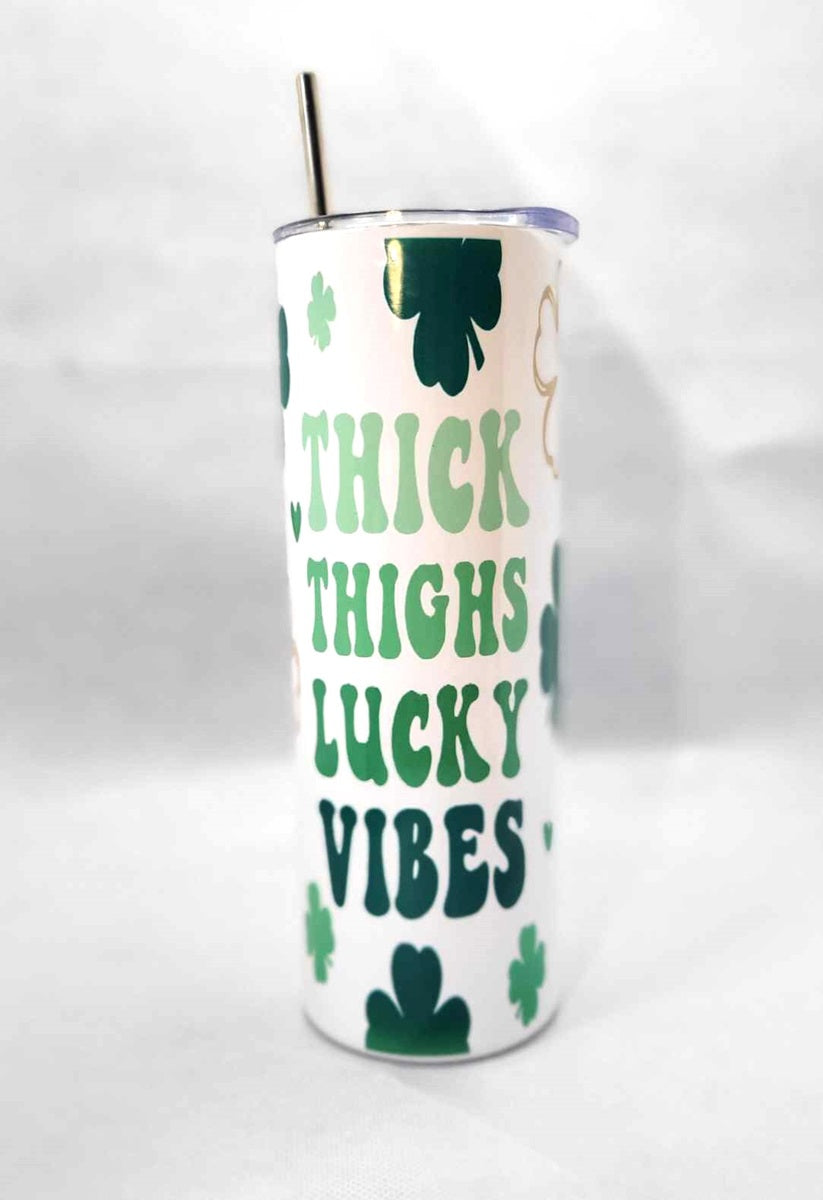 Thick Thighs Lucky Vibes Irish 20 oz Skinny Tumbler - Adult & Kids T-Shirts, Sweatshirts & Hoodies apparel design preview 1