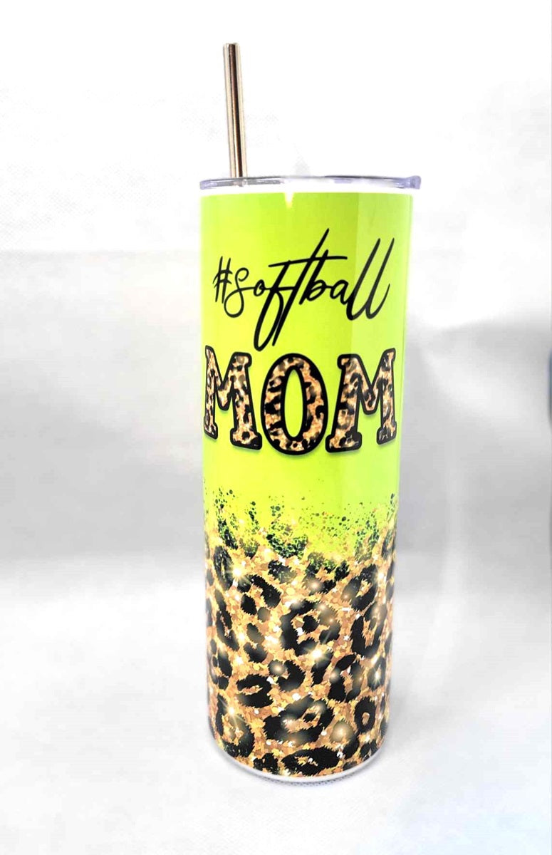#Softball Mom 20 oz Skinny Tumbler Cup With Straw - Adult & Kids T-Shirts, Sweatshirts & Hoodies apparel design preview 2