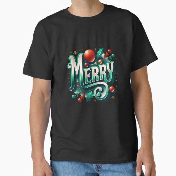 Merry Christmas Retro Typography Varsity Holiday - Adult & Kids T-Shirts, Sweatshirts & Hoodies apparel design preview 1