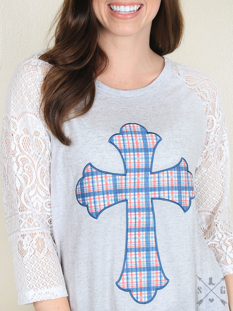 Bjaxx Southern Grace Plaid Cross Raglan - Adult & Kids T-Shirts, Sweatshirts & Hoodies apparel design preview 2