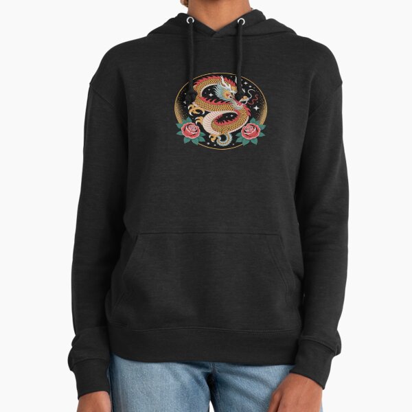 Japanese dragon with blooming red roses flowers - Adult & Kids T-Shirts, Sweatshirts & Hoodies apparel design preview 1