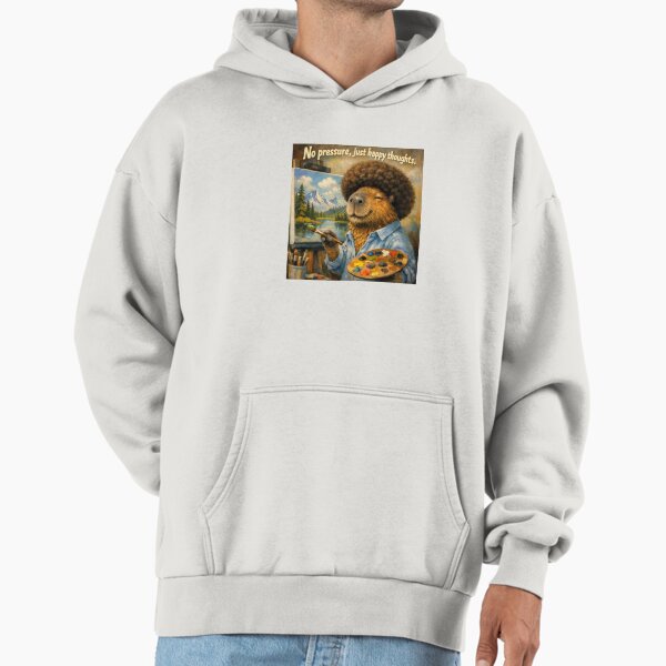 Bob Ross Capybara No Pressure Happy Thoughts - Adult & Kids T-Shirts, Sweatshirts & Hoodies apparel design preview 1