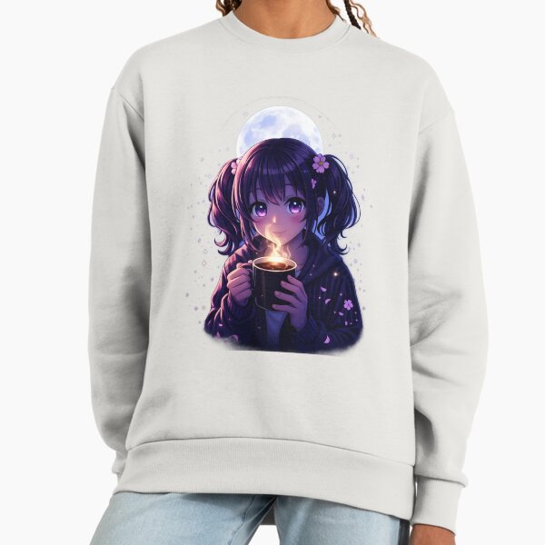 Cozy Night Anime Girl Coffee Moon Glow Aesthetic - Adult & Kids T-Shirts, Sweatshirts & Hoodies apparel design preview 1