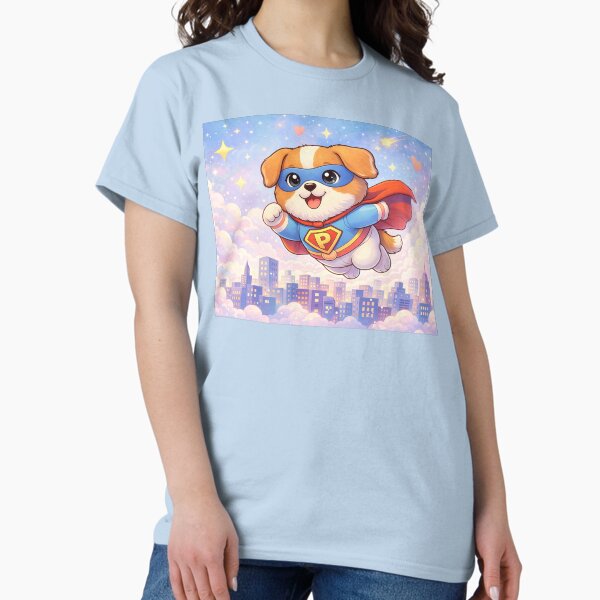 Superhero Puppy Flying Over City Cute Kawaii Dog Hero - Adult & Kids T-Shirts, Sweatshirts & Hoodies apparel design preview 1