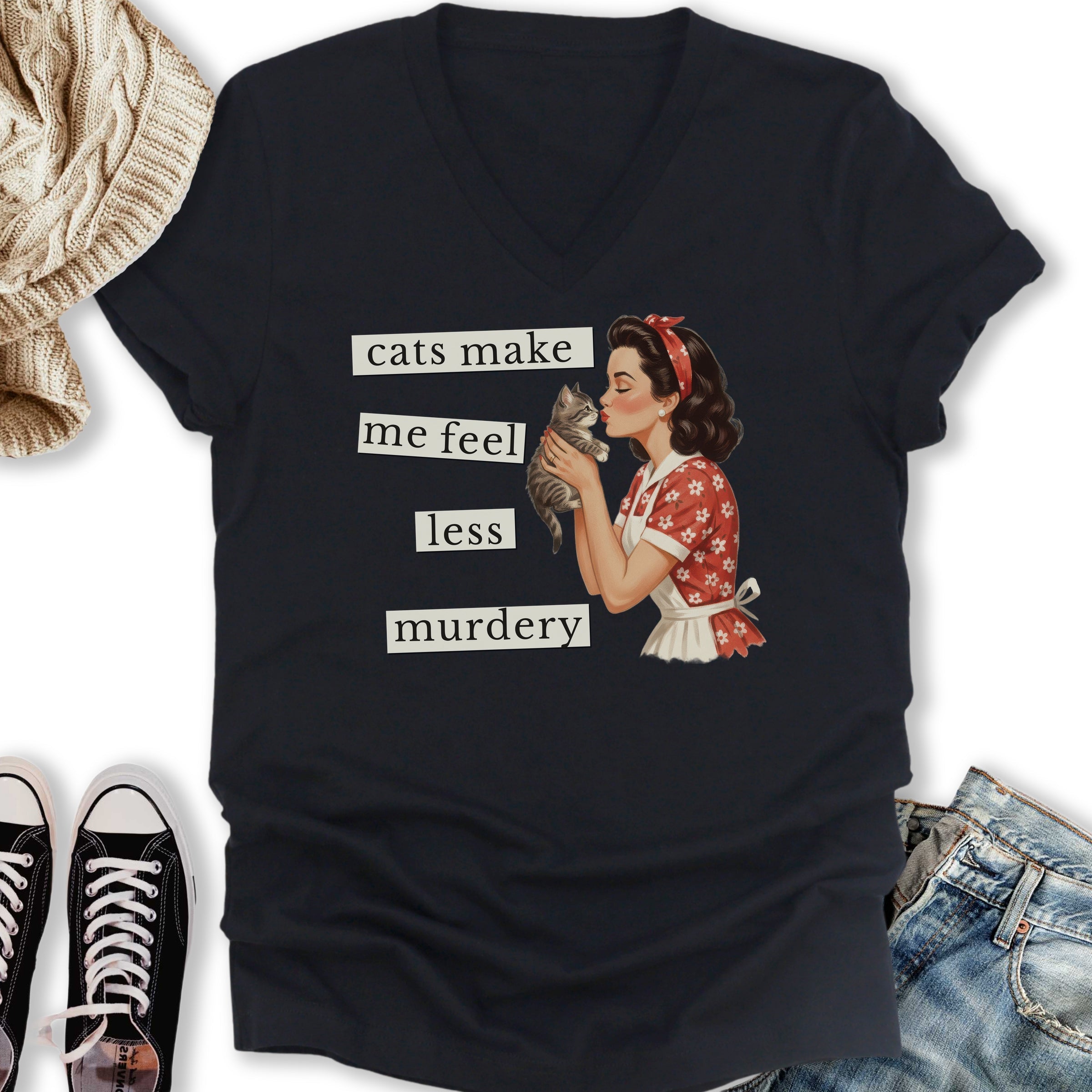 Less Murdery V-Neck - Adult & Kids T-Shirts, Sweatshirts & Hoodies apparel design preview 2