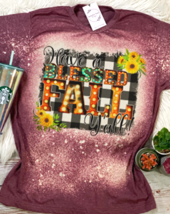 Have a Blessed Fall Y'all Bleached Dye Canvas Girlie - Adult & Kids T-Shirts, Sweatshirts & Hoodies apparel design preview 1