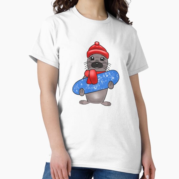Cute Seal Holding A Snowcovered Snowboard - Adult & Kids T-Shirts, Sweatshirts & Hoodies apparel design preview 1