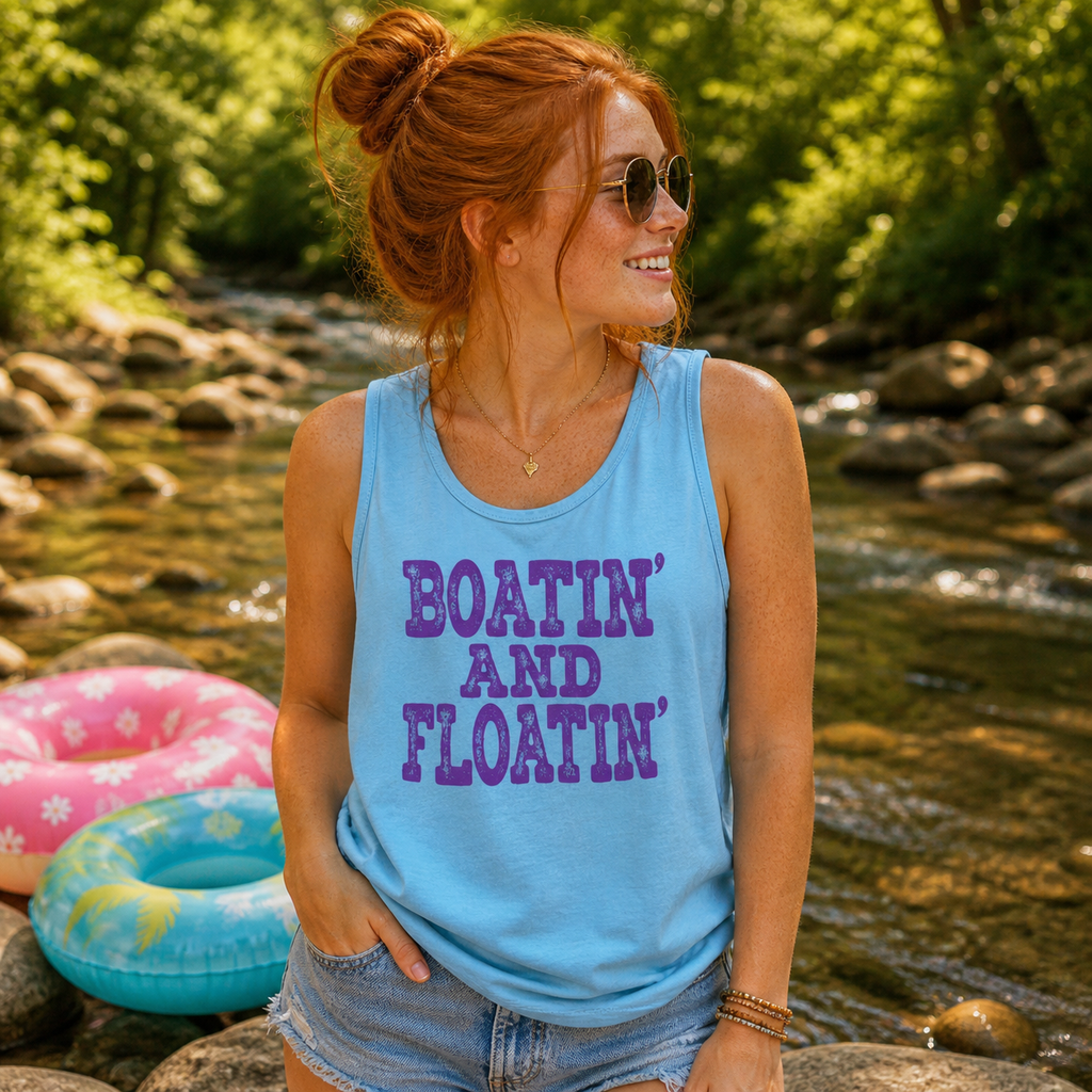 Southern Chics Boatin And Floatin Comfort Colors Tank - Adult & Kids T-Shirts, Sweatshirts & Hoodies apparel design preview 1
