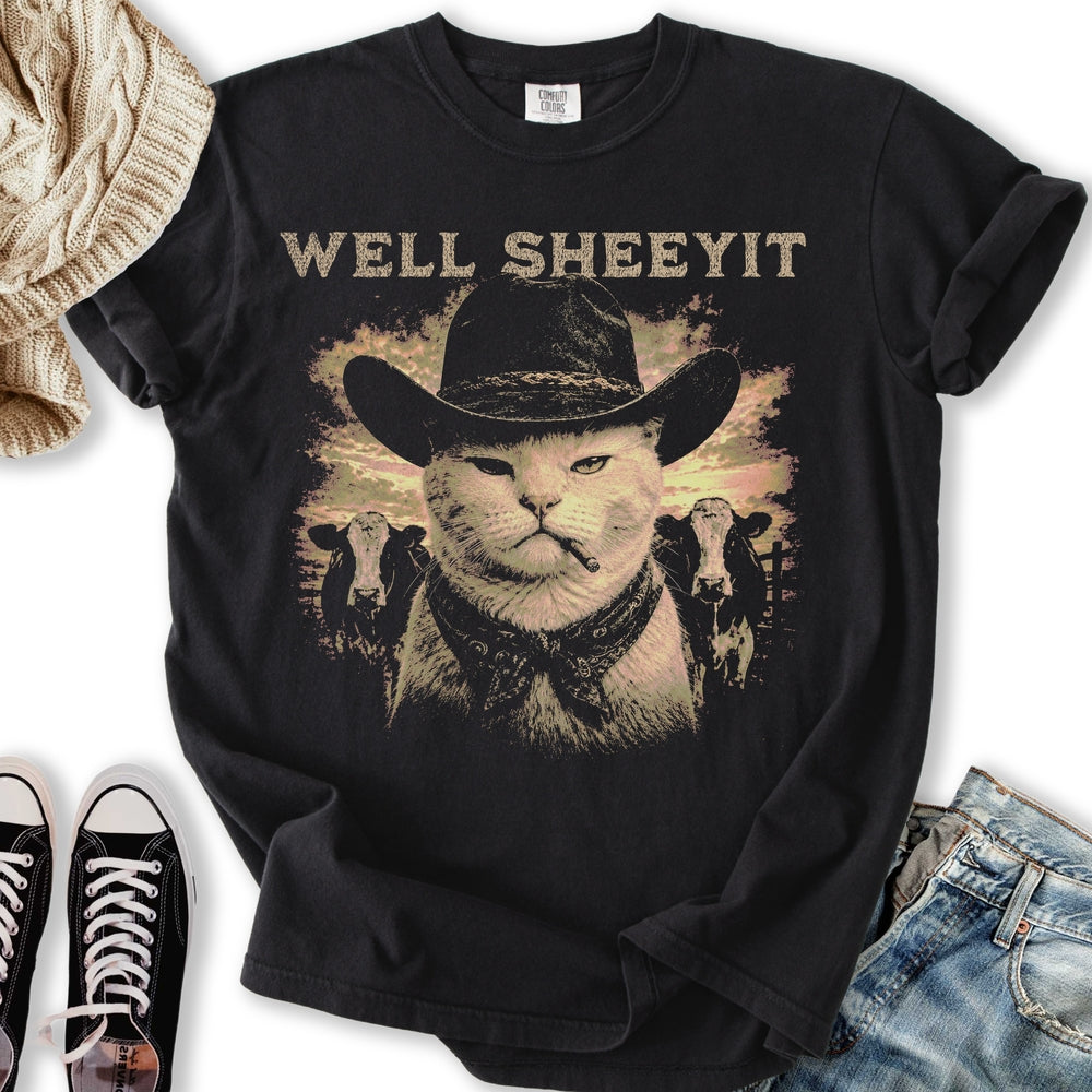 Grunge Cat Cowboy - Adult & Kids T-Shirts, Sweatshirts & Hoodies apparel design preview 2