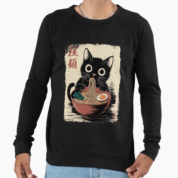 Ramen Cat Black Eating Japanese Noodles Cute Anime - Adult & Kids T-Shirts, Sweatshirts & Hoodies apparel design preview 1