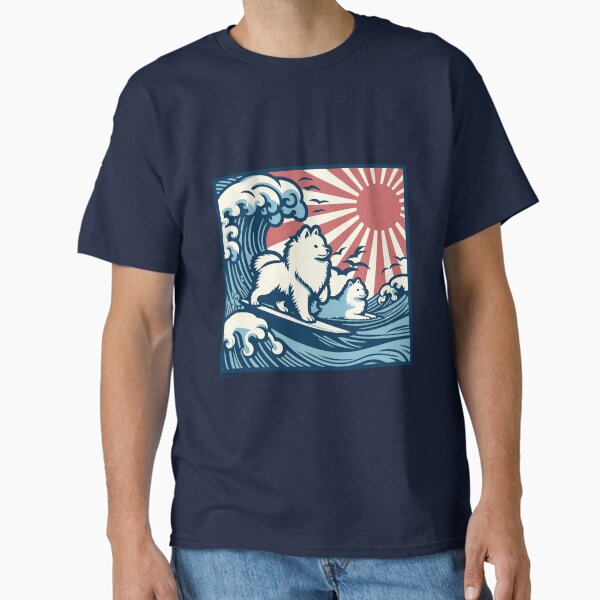 Japanese Spitz Dogs surfing the Great Wave JDM - Adult & Kids T-Shirts, Sweatshirts & Hoodies apparel design preview 1
