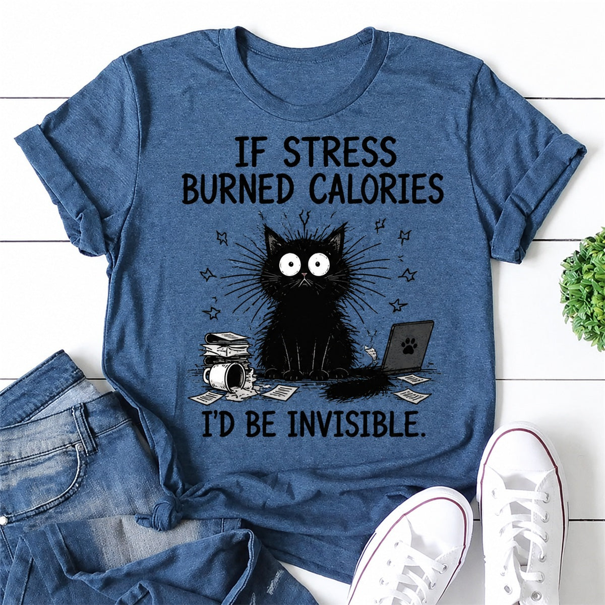 If Stress Burned Calories Cat Print Women Slogan - Adult & Kids T-Shirts, Sweatshirts & Hoodies apparel design preview 1