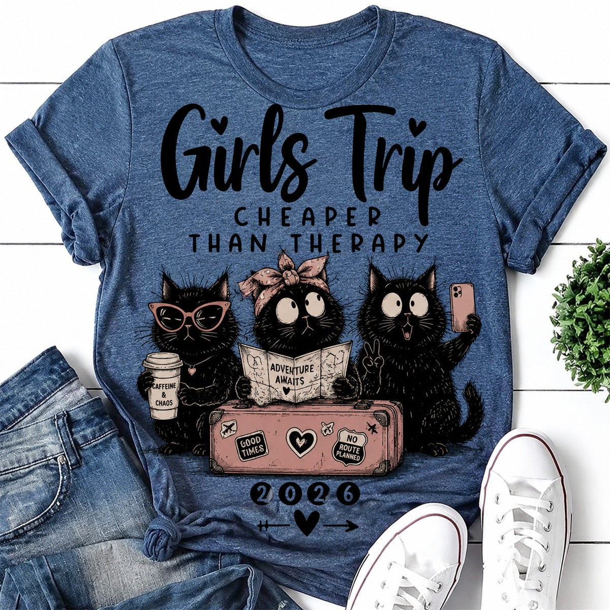 Girls Trip Cheaper Than Therapy CatPrint Women Slogan - Adult & Kids T-Shirts, Sweatshirts & Hoodies apparel design preview 1