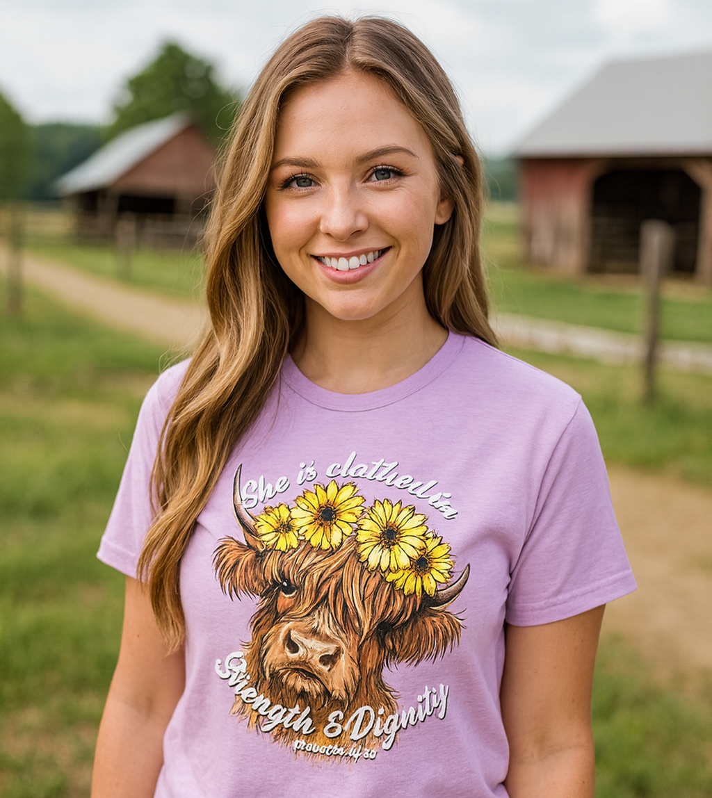 Girlie Girl Lulu Mac Clothed Highland Cow Canvas - Adult & Kids T-Shirts, Sweatshirts & Hoodies apparel design preview 1