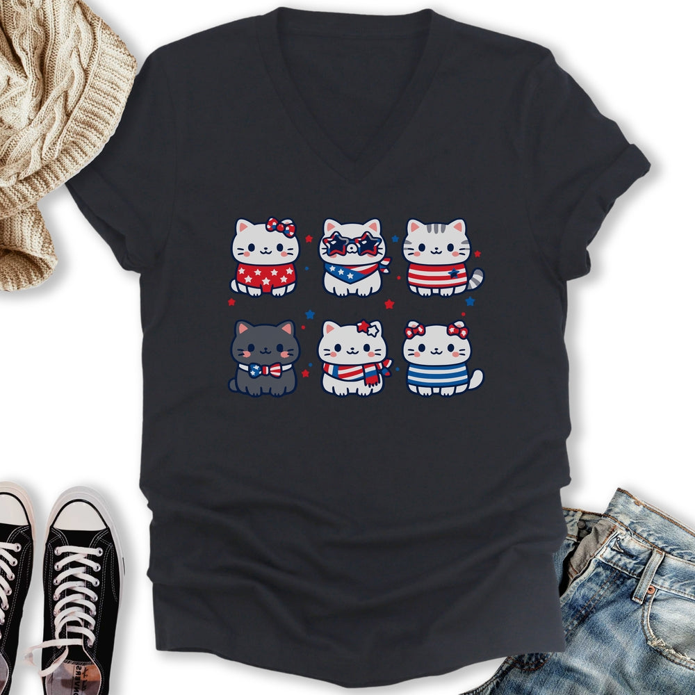 Cute Patriotic Cats V-Neck - Adult & Kids T-Shirts, Sweatshirts & Hoodies apparel design preview 2