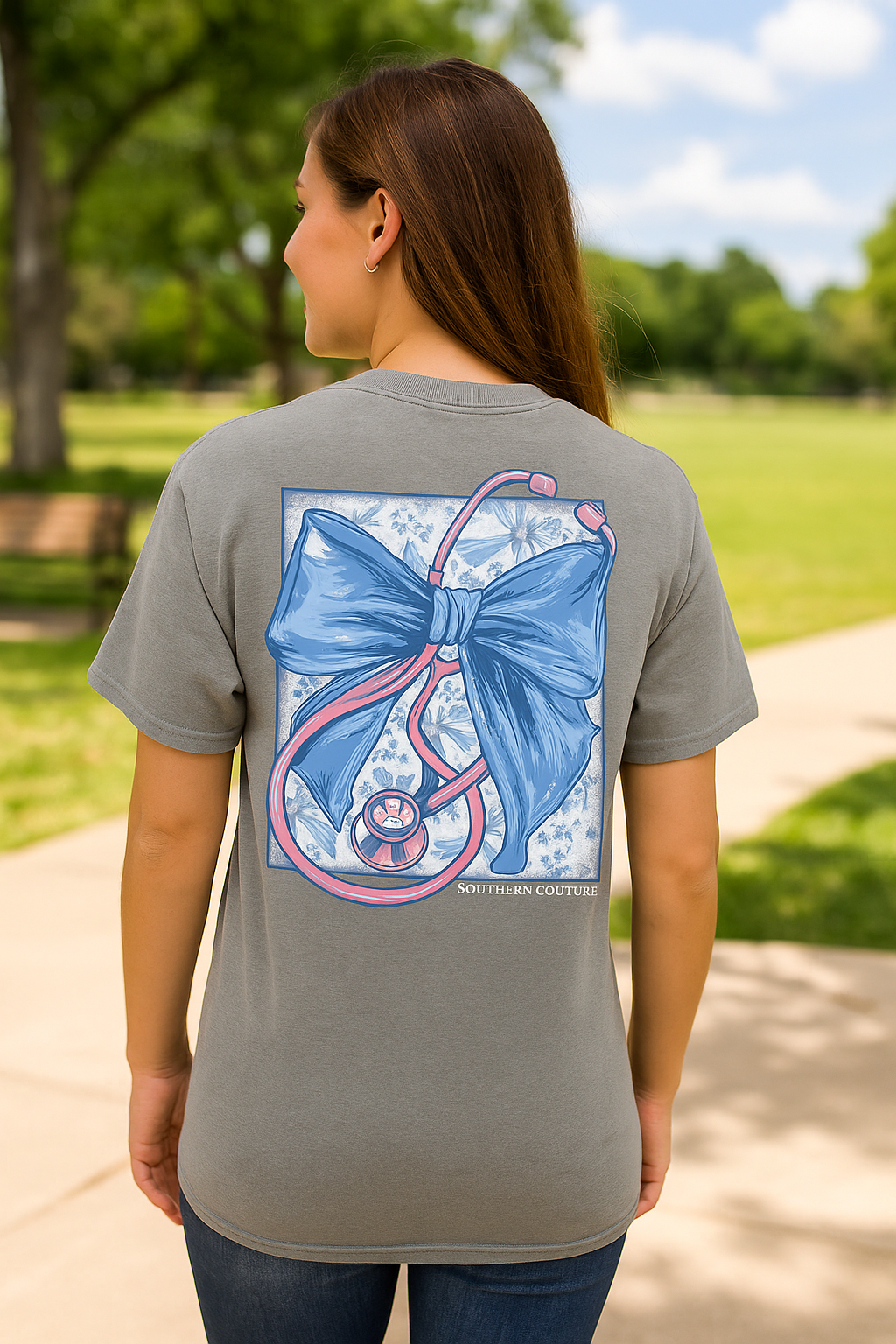 Southern Couture Classic Stethoscope With Bow Nurse - Adult & Kids T-Shirts, Sweatshirts & Hoodies apparel design preview 1