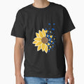 Sunflower with blue butterflies and gold hearts - Adult & Kids T-Shirts, Sweatshirts & Hoodies apparel design preview 1