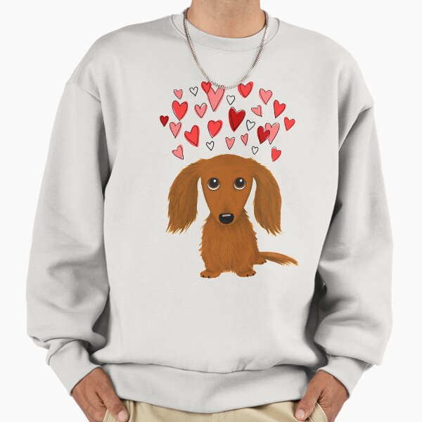 Cute Longhaired Red Dachshund Cartoon Dog with Hearts - Adult & Kids T-Shirts, Sweatshirts & Hoodies apparel design preview 1