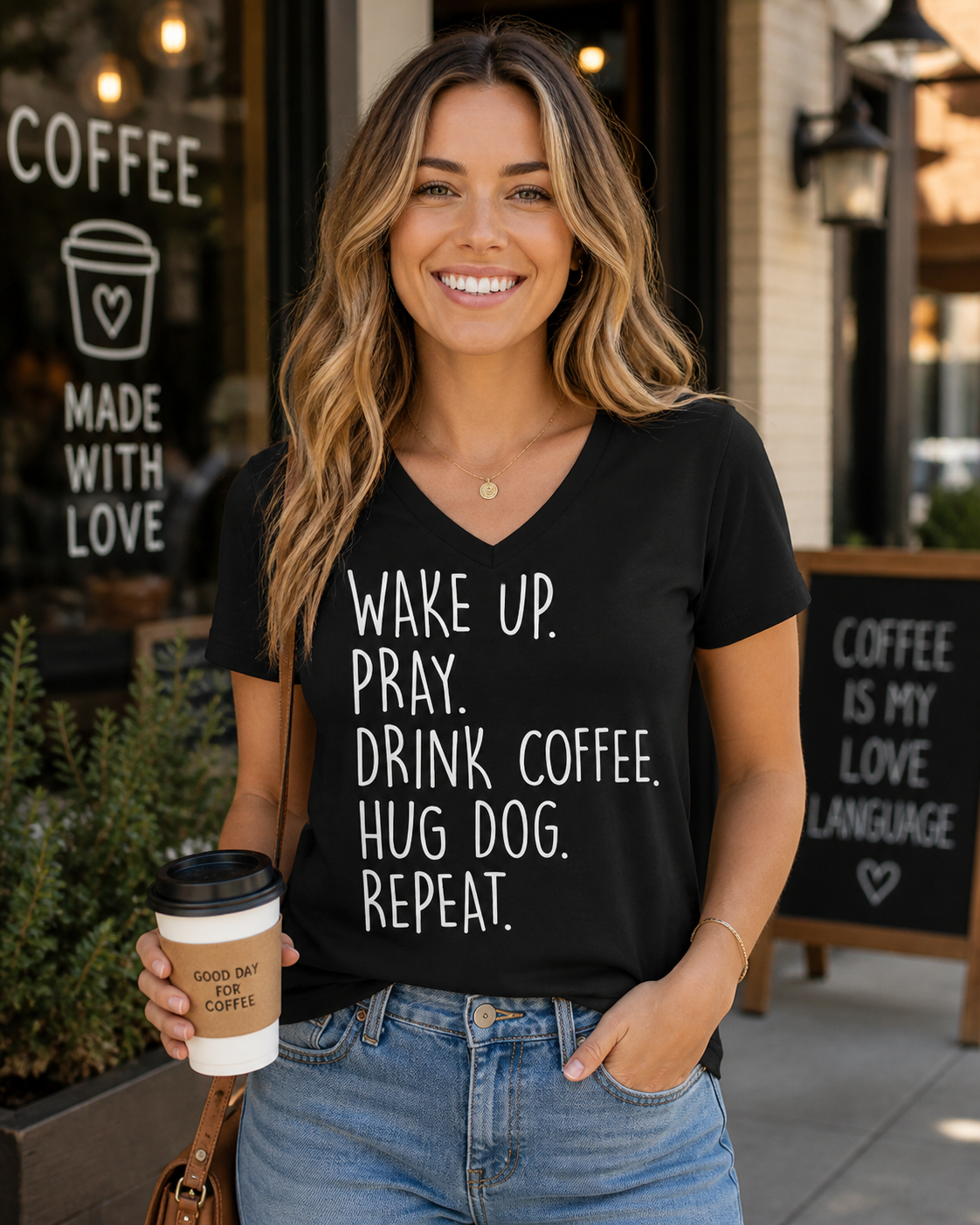 SALE Sassy Frass Wake Up Pray Drink Coffee Hug Dog - Adult & Kids T-Shirts, Sweatshirts & Hoodies apparel design preview 1