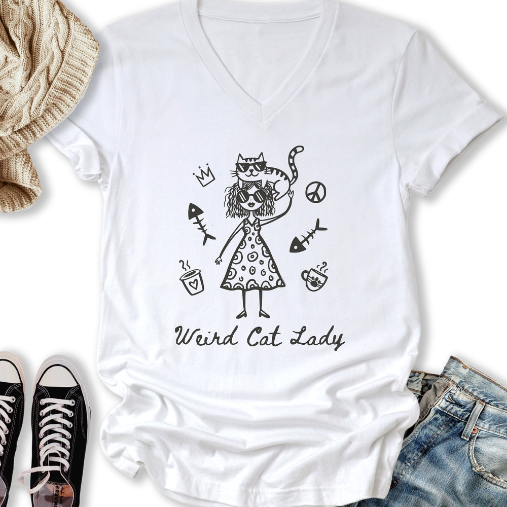 Weird Cat Lady V-Neck - Adult & Kids T-Shirts, Sweatshirts & Hoodies apparel design preview 2