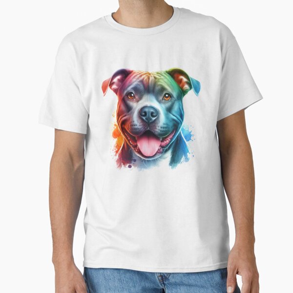 Happy Blue Staffy Colorful Watercolor Portrait - Adult & Kids T-Shirts, Sweatshirts & Hoodies apparel design preview 1