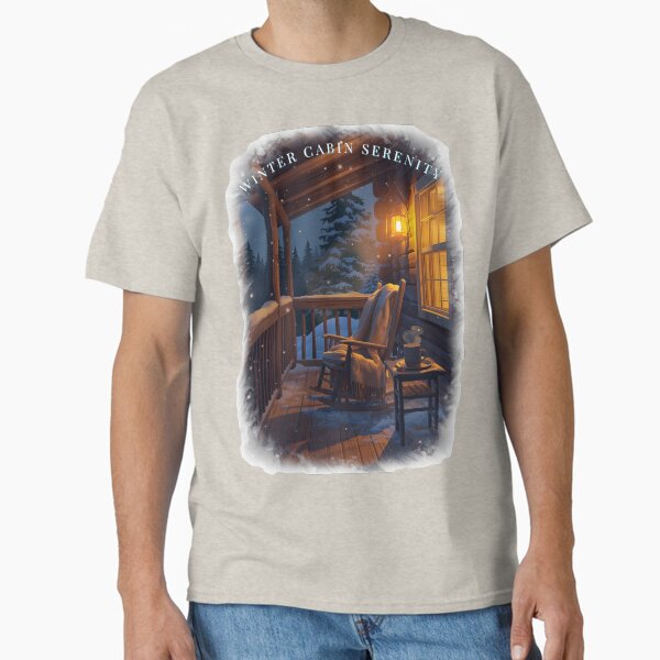 Winter Cabin Serenity Cozy Porch Snow Art - Adult & Kids T-Shirts, Sweatshirts & Hoodies apparel design preview 1