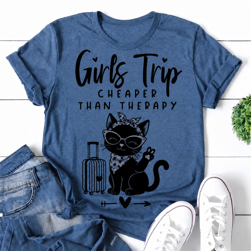 Girls Trip Cheaper Than Therapy Cat Print Women - Adult & Kids T-Shirts, Sweatshirts & Hoodies apparel design preview 1